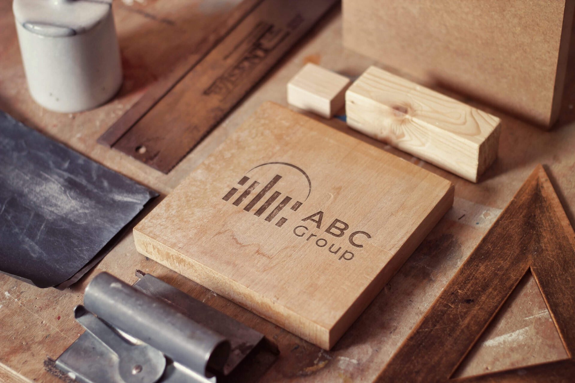 ABC group logo wood engrave design