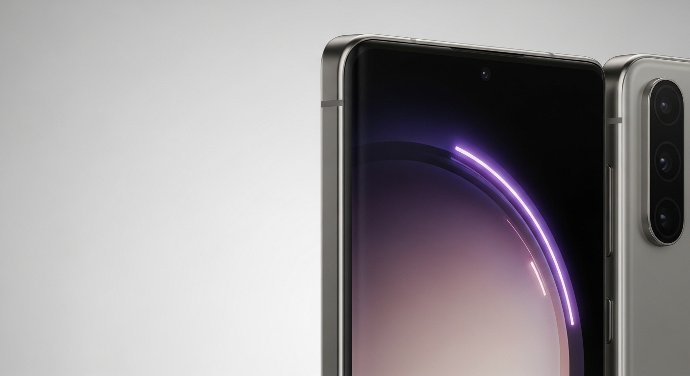 Samsung Phones 2025: Nepal Christmas Buyer's Guide 2 A close-up, minimalist, professional studio shot of the ultra-slim Samsung Galaxy S25 Edge smartphone, highlighting its 5.8mm thin profile and premium titanium frame, against a clean, modern background. The large QHD+ display is subtly illuminated, showing a vibrant, futuristic wallpaper. High detail, contemporary photography style.